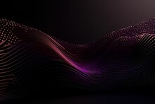 Network Technology. Futuristic Tech Black Background And Purple Waves Low Poly 3d Wire Illustration AI Generative AI