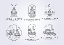 Set Of Vintage Train Locomotive Logo Vector Illustration Design, Hogwarts Express Graphic Template Icon