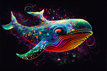  Vibrant color whale illustration. Generative ai.