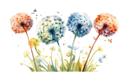 Wall Mural - dandelion in watercolor style, isolated on a transparent background for design layouts