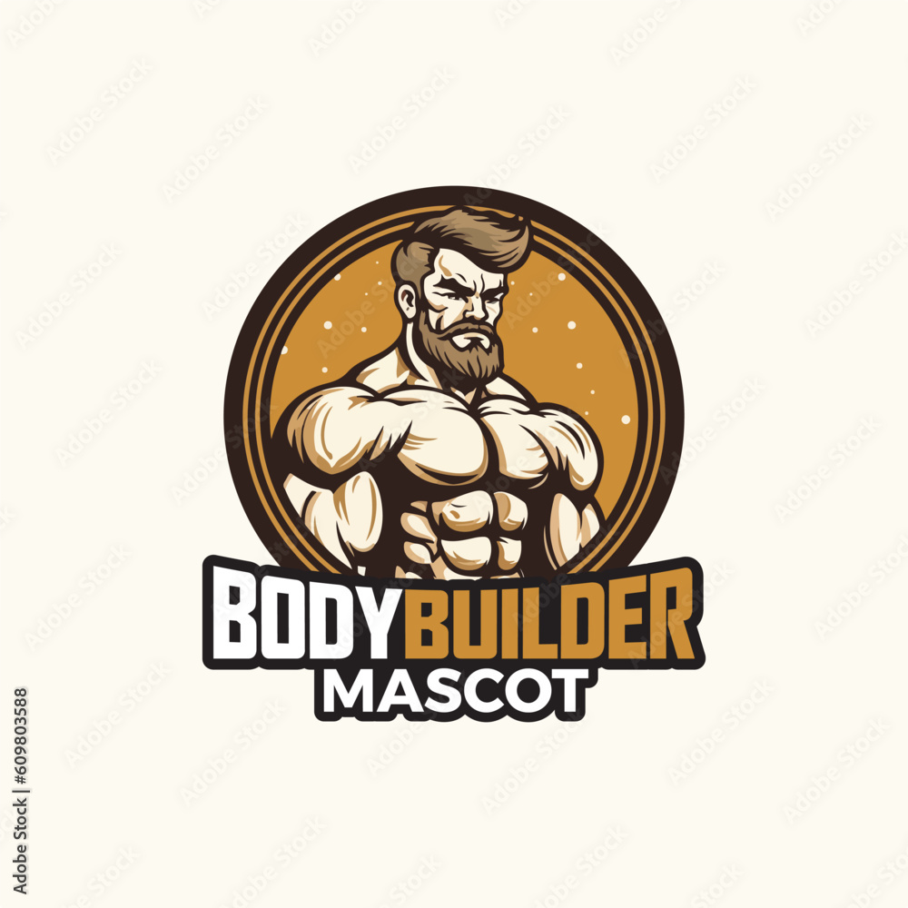 Body Builder Mascot Logo Design Muscular Men Strong Man Mascot Logo 