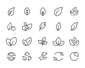 Wall Mural - leaf, branch icon set, Eco friendly ecology icons. Environmental Leaves, natural, eco, vegan, bio labels vector symbol logo illustration line editable stroke design style isolated on white