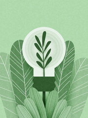 Aufkleber - Light bulb and green leaves with recycle concept. Renewable energy for Green ecology and environment concept. Vector illustration.