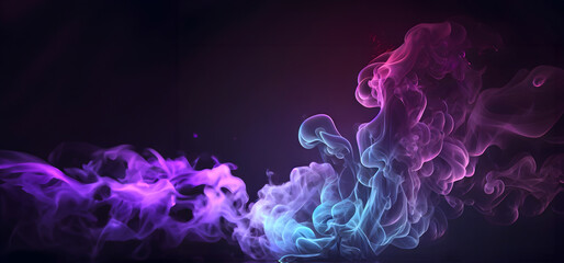 Wall Mural - Creative background composition. Multicoloured Colourful swirled clouds of smoke abstract on dark background .  Mock up template for product presentation. 3D rendering. copy text space