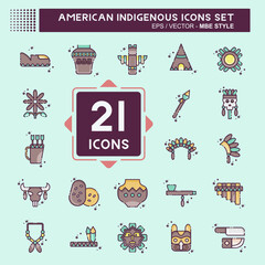 Wall Mural - Icon Set American Indigenous. related to Education symbol. MBE style. simple design editable