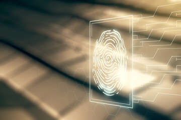 Aufkleber - Multi exposure of virtual fingerprint scan interface on shiny metal background, digital access concept