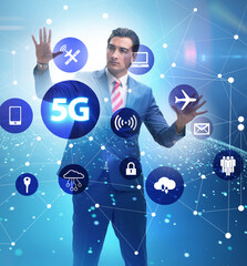 Wall Mural - 5g internet concept with businessman pressing buttons