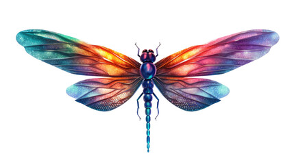 Wall Mural - whimsical dragonfly with iridescent wings isolated on a transparent background for design layouts