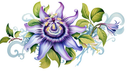 Wall Mural - exquisite passionflower with intricate details isolated on a transparent background for design layouts