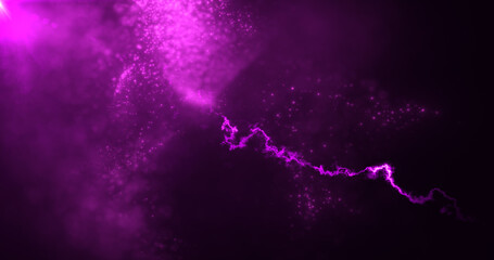 Wall Mural - Abstract background of purple energy particles of energy magic waves flying from the wind with the effect of glow and blur bokeh
