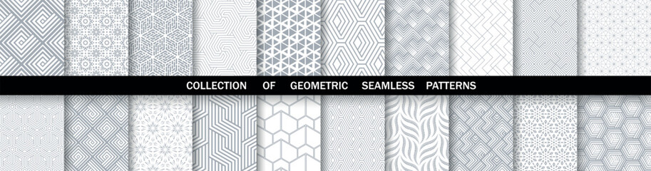 Geometric set of seamless gray and white patterns. Simpless vector graphics.