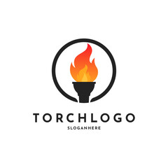 elegant circle torch, torchlight fire flame logo design inspiration