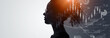 Profile silhouette of black woman and statistics charts concept. Financial technology. Science study.