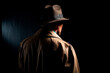© epiximages - generative ai illustration of detective from behind, cannot see his face