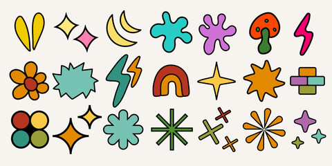 Poster - Hand drawn Cute Retro Bold Elements. Set of Decoration Simple Sparkle Collection Vector Illustration