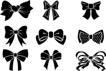 Set collection of Decorative bows  icons. bow illustration signs collection. ribbon symbol for gift item packing and presentation on white background.