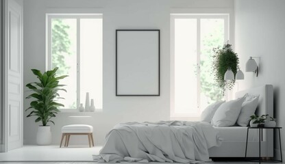 Wall Mural - Bedroom decoration with blank frame interior generative Ai