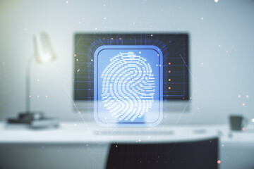 Aufkleber - Abstract creative fingerprint illustration on modern computer background, personal biometric data concept. Multiexposure