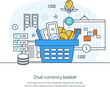 Dual currency basket indicator of exchange rate of national currency. Two monetary units business diversification. Finance balance and investment thin line design of vector doodles