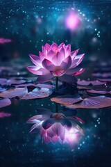 Beautiful lotus flower on the water with light AI Generative