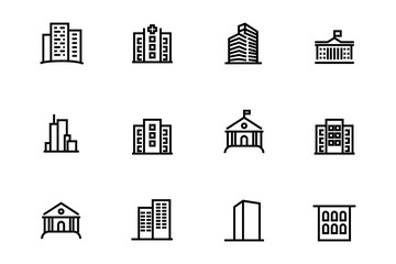 buildings line icons set. bank, school, courthouse, university, library. architecture concept. can b