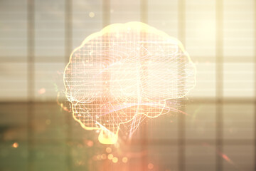 Poster - Double exposure of creative artificial Intelligence interface on empty modern office background. Neural networks and machine learning concept
