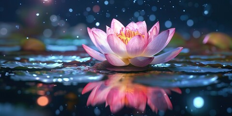 Portrait lotus flower on the water with light AI Generative