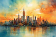 Watercoler new york skyline. AI generative