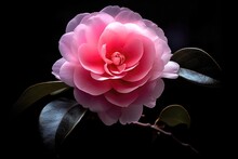 Portrait Camellia Flower Isolated On Black AI Generative