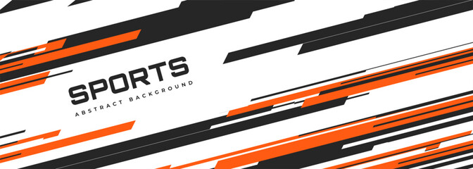 Wall Mural - Abstract modern white wide sports background with diagonal black and orange lines. Vector illustration banner.