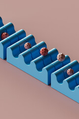 3D render of spheres bouncing on wavy objects