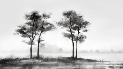 Sticker - trees in fog