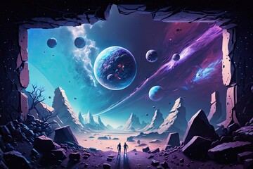 Wall Mural - very epic blue and purple space as background spectacular. generative ai aig15.
