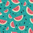 Watermelon in cartoon style for seamless background, flat vector.
