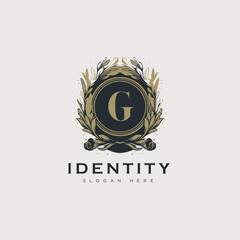 Sticker - Initial G letter luxury beauty flourishes ornament golden monogram logo art