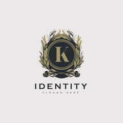 Sticker - Initial K letter luxury beauty flourishes ornament golden monogram logo art