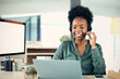 © Graham Fielies/peopleimages.com - Employee, call center or black woman with a laptop, connection or customer service in a workplace. Female person, agent or consultant with a pc, technology or agency for tech support or telemarketing