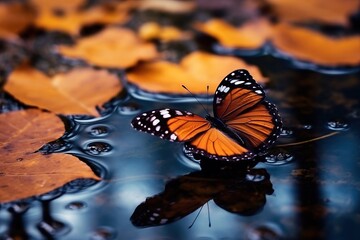 Wall Mural - Beautiful butterfly over the water AI Generative