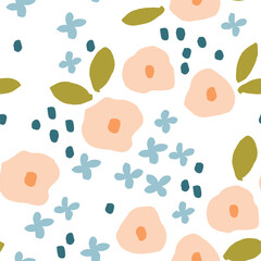 Wall Mural - Beautiful feminine texture with Bold Flowers. Vector seamless Floral pattern. Botanical background with hand drawn flowers. Floral field print