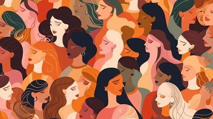 Wall Mural - vector illustration of a diverse group of beautiful women with natural beauty and glowing smooth ski