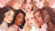 © Salsabila Ariadina - Vector illustration of a diverse group of beautiful women with natural beauty and glowing smooth skin, Generative AI