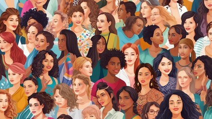 Wall Mural - vector illustration of a diverse group of beautiful women with natural beauty and glowing smooth ski