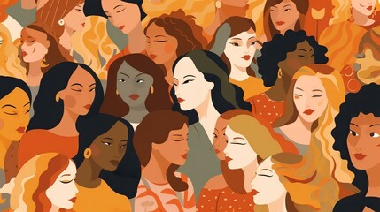 Wall Mural - vector illustration of a diverse group of beautiful women with natural beauty and glowing smooth ski