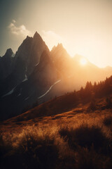 Wall Mural - beautiful sunset in the mountain generative ai