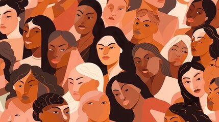 Wall Mural - vector illustration of a diverse group of beautiful women with natural beauty and glowing smooth ski