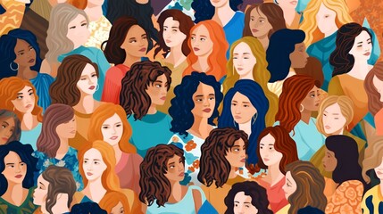 Wall Mural - vector illustration of a diverse group of beautiful women with natural beauty and glowing smooth ski