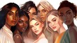 © Salsabila Ariadina - Vector illustration of a diverse group of beautiful women with natural beauty and glowing smooth skin, Generative AI