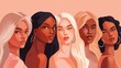 © Salsabila Ariadina - Vector illustration of a diverse group of beautiful women with natural beauty and glowing smooth skin, Generative AI