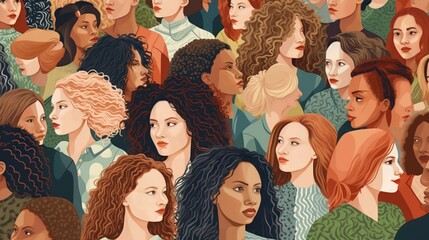 Wall Mural - vector illustration of a diverse group of beautiful women with natural beauty and glowing smooth ski