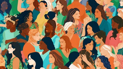 Wall Mural - vector illustration of a diverse group of beautiful women with natural beauty and glowing smooth ski